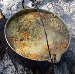 Preparing meals in the mountains