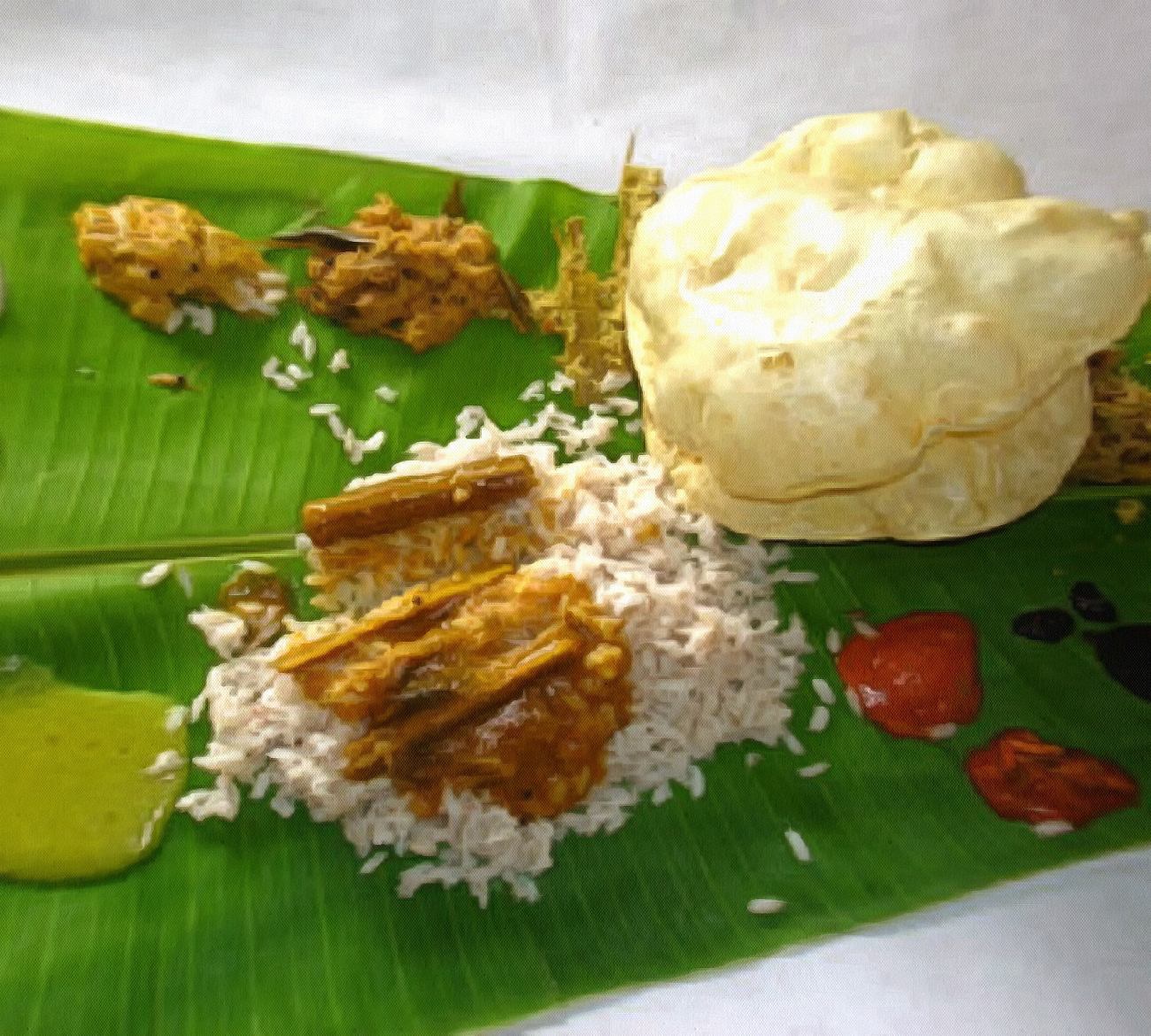 Lunch on banana leaf in South India